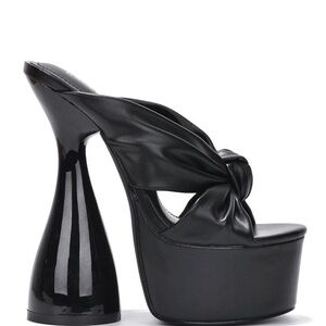 Black Platform Mule Heels with Sculptural Design